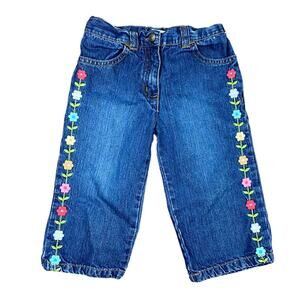 Gymboree Cropped Embroidered Floral Jeans Size 4T Adjustable Waist